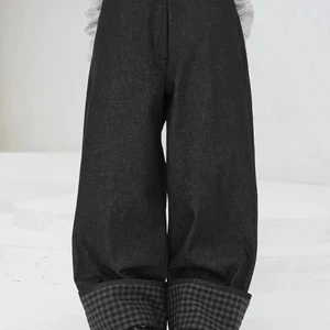 네이티 체크 롤업 와이드팬츠